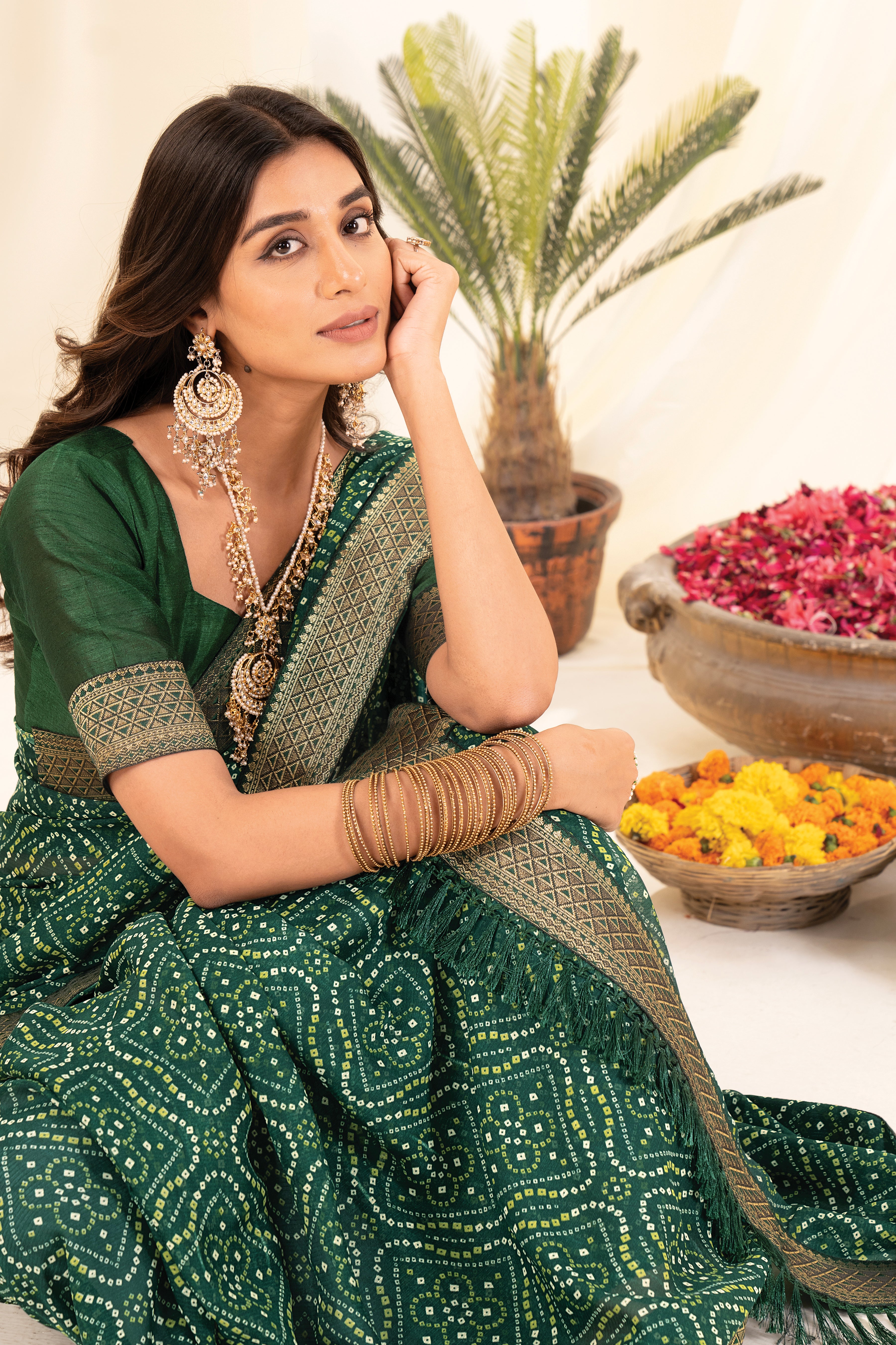 Green Bandhani Georgette Saree